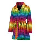 Rainbow Knitted Mexican Pattern Print Women's Bathrobe