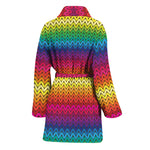 Rainbow Knitted Mexican Pattern Print Women's Bathrobe