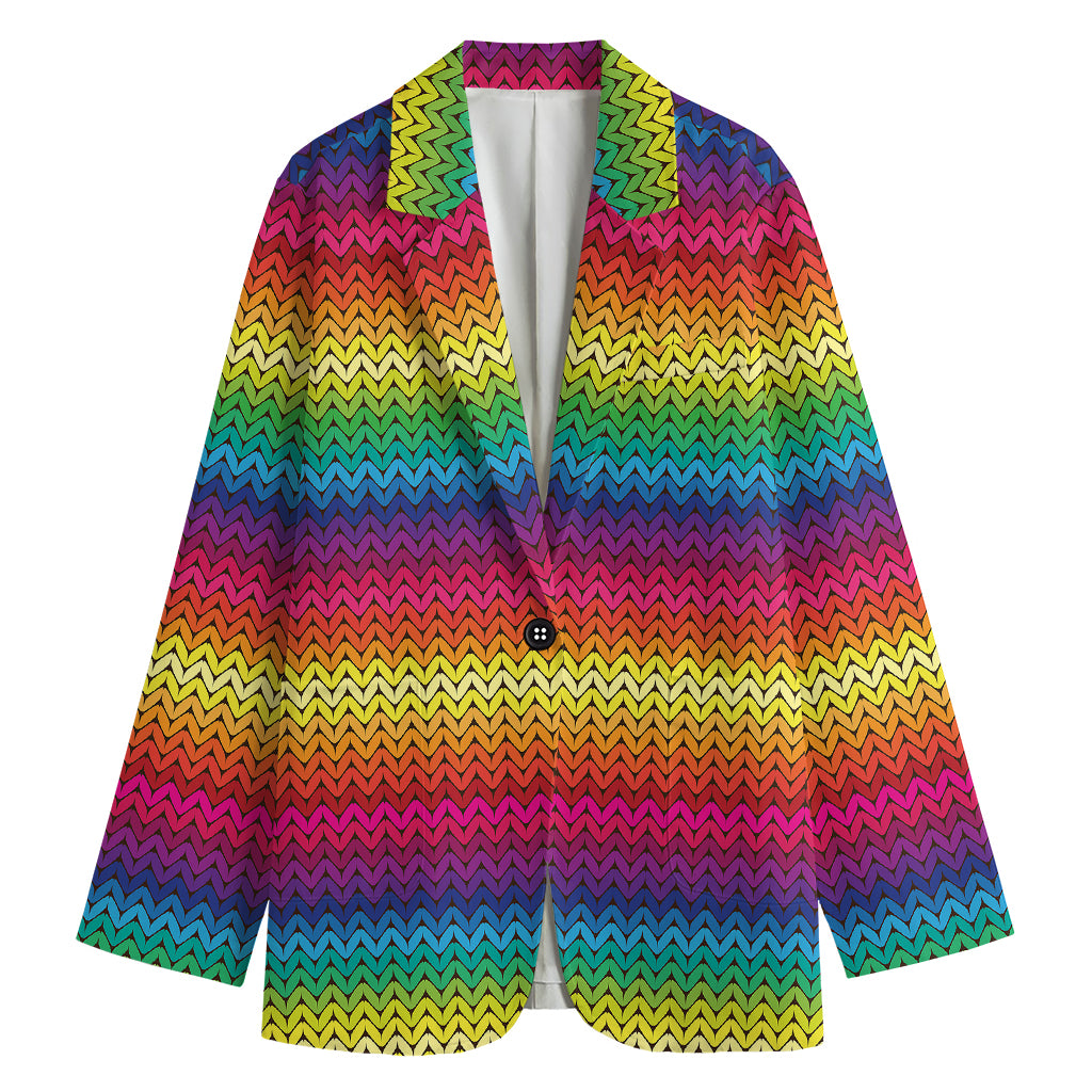 Rainbow Knitted Mexican Pattern Print Women's Blazer
