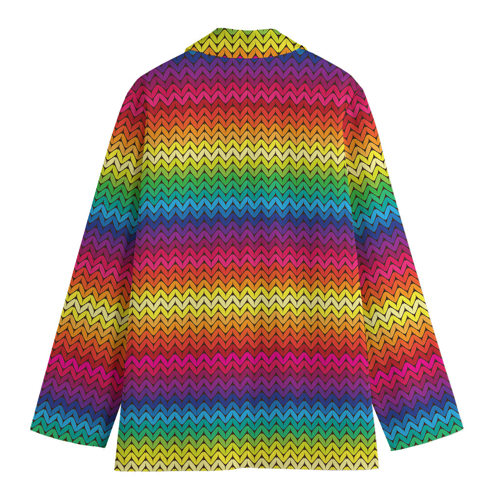 Rainbow Knitted Mexican Pattern Print Women's Blazer