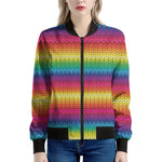 Rainbow Knitted Mexican Pattern Print Women's Bomber Jacket