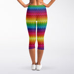 Rainbow Knitted Mexican Pattern Print Women's Capri Leggings