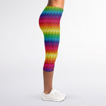 Rainbow Knitted Mexican Pattern Print Women's Capri Leggings