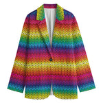 Rainbow Knitted Mexican Pattern Print Women's Cotton Blazer