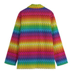 Rainbow Knitted Mexican Pattern Print Women's Cotton Blazer