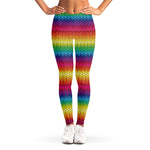 Rainbow Knitted Mexican Pattern Print Women's Leggings