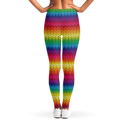 Rainbow Knitted Mexican Pattern Print Women's Leggings