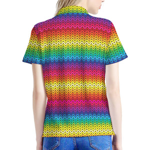 Rainbow Knitted Mexican Pattern Print Women's Polo Shirt