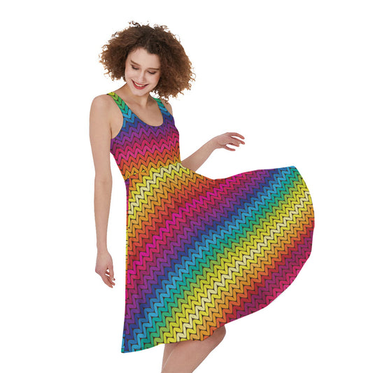 Rainbow Knitted Mexican Pattern Print Women's Sleeveless Dress
