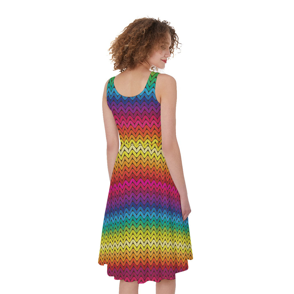Rainbow Knitted Mexican Pattern Print Women's Sleeveless Dress