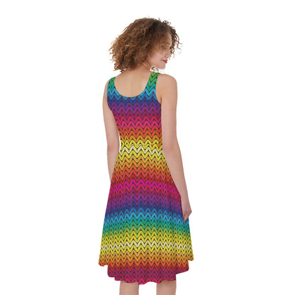 Rainbow Knitted Mexican Pattern Print Women's Sleeveless Dress