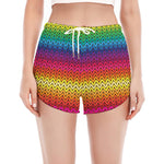 Rainbow Knitted Mexican Pattern Print Women's Split Running Shorts