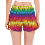 Rainbow Knitted Mexican Pattern Print Women's Split Running Shorts