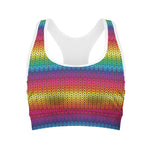 Rainbow Knitted Mexican Pattern Print Women's Sports Bra
