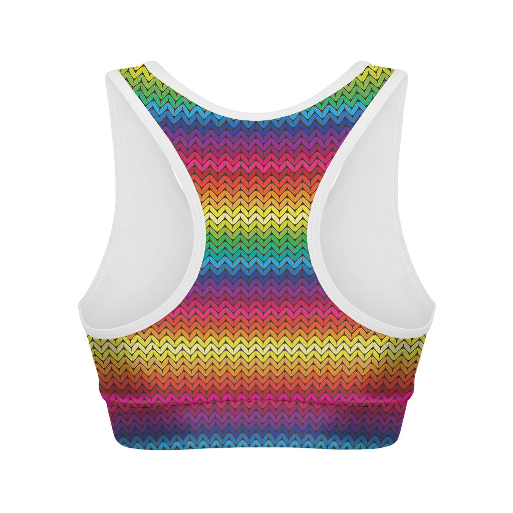 Rainbow Knitted Mexican Pattern Print Women's Sports Bra