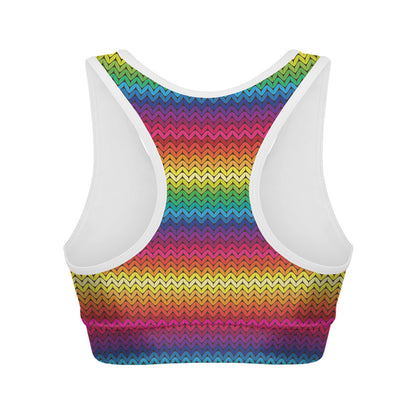 Rainbow Knitted Mexican Pattern Print Women's Sports Bra