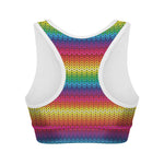 Rainbow Knitted Mexican Pattern Print Women's Sports Bra