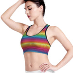 Rainbow Knitted Mexican Pattern Print Women's Sports Bra