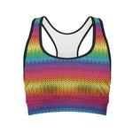 Rainbow Knitted Mexican Pattern Print Women's Sports Bra