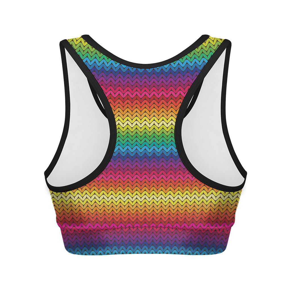 Rainbow Knitted Mexican Pattern Print Women's Sports Bra