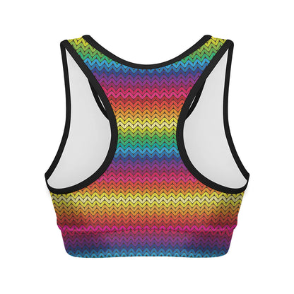 Rainbow Knitted Mexican Pattern Print Women's Sports Bra