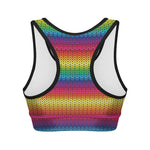 Rainbow Knitted Mexican Pattern Print Women's Sports Bra