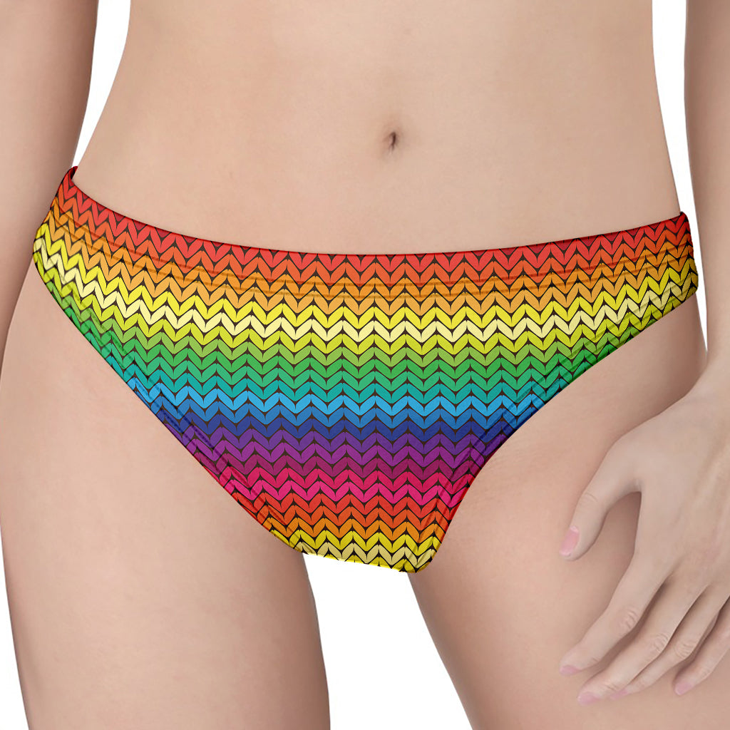 Rainbow Knitted Mexican Pattern Print Women's Thong