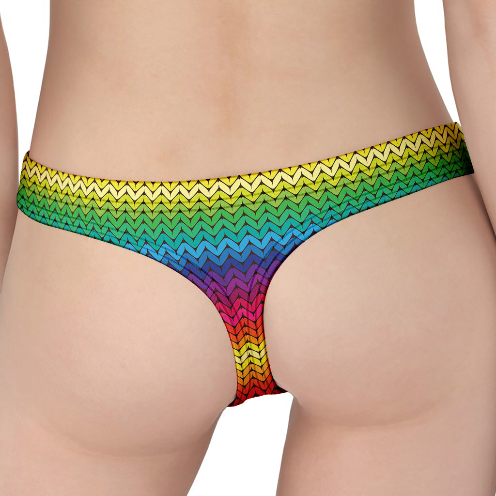 Rainbow Knitted Mexican Pattern Print Women's Thong