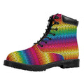 Rainbow Knitted Mexican Pattern Print Padded Collar Lace Up Boots