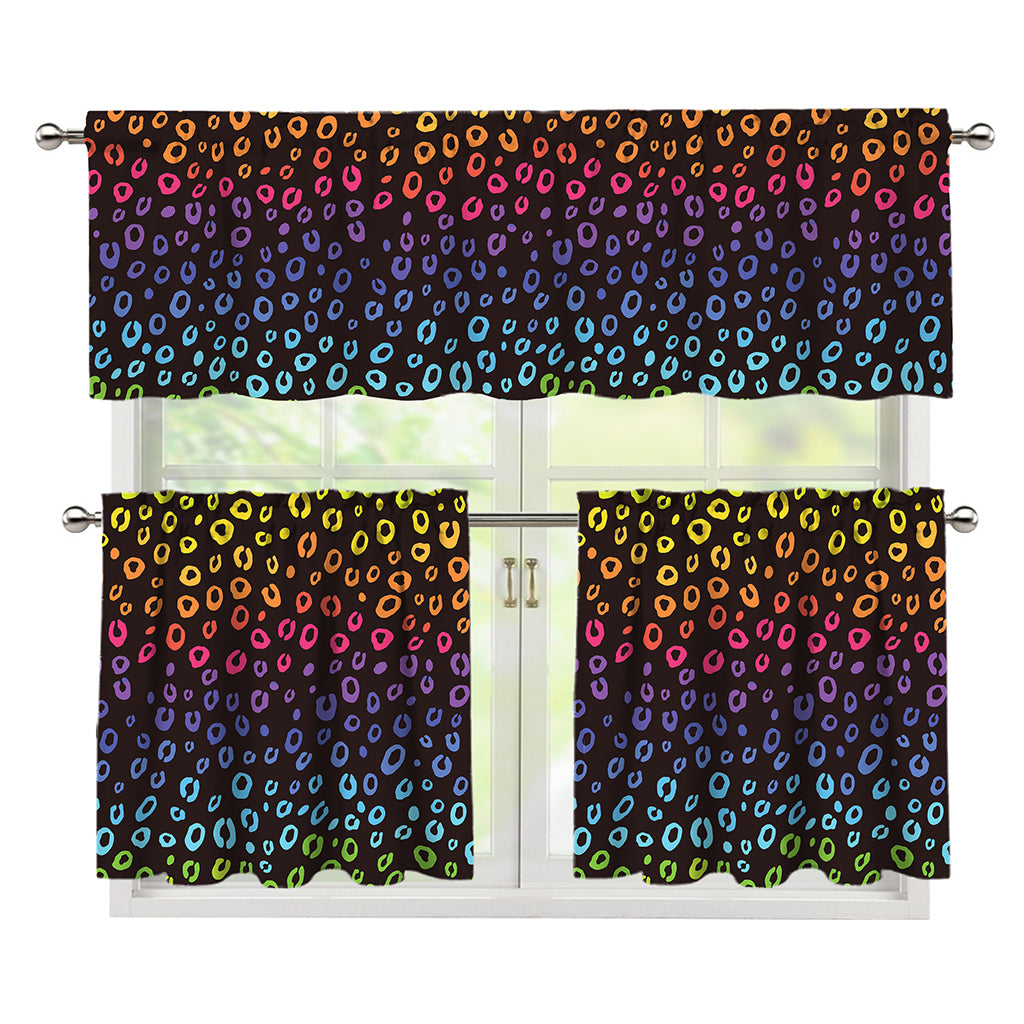 Rainbow Leopard Pattern Print 3 Piece Kitchen Curtains