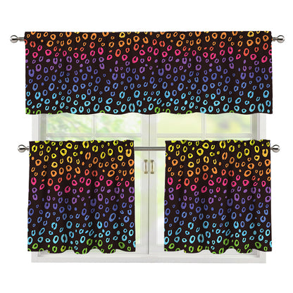 Rainbow Leopard Pattern Print 3 Piece Kitchen Curtains
