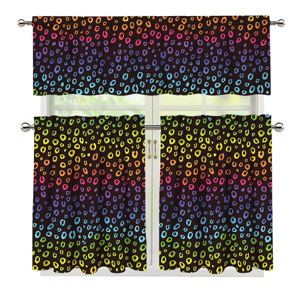 Rainbow Leopard Pattern Print 3 Piece Kitchen Curtains