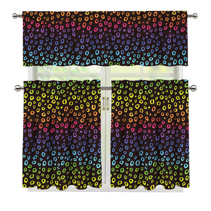 Rainbow Leopard Pattern Print 3 Piece Kitchen Curtains