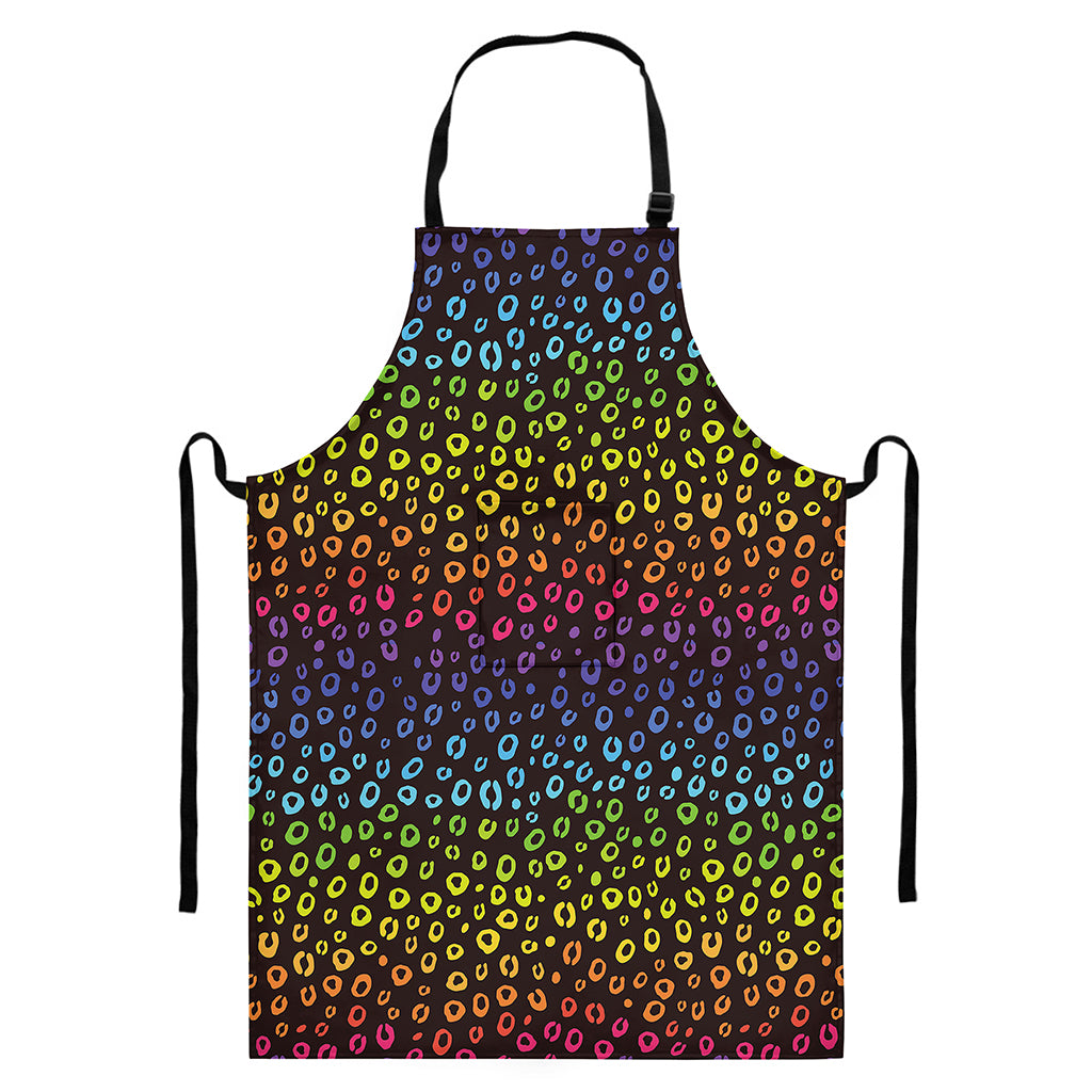 Rainbow Leopard Pattern Print Bib Apron With Pocket