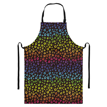 Rainbow Leopard Pattern Print Bib Apron With Pocket