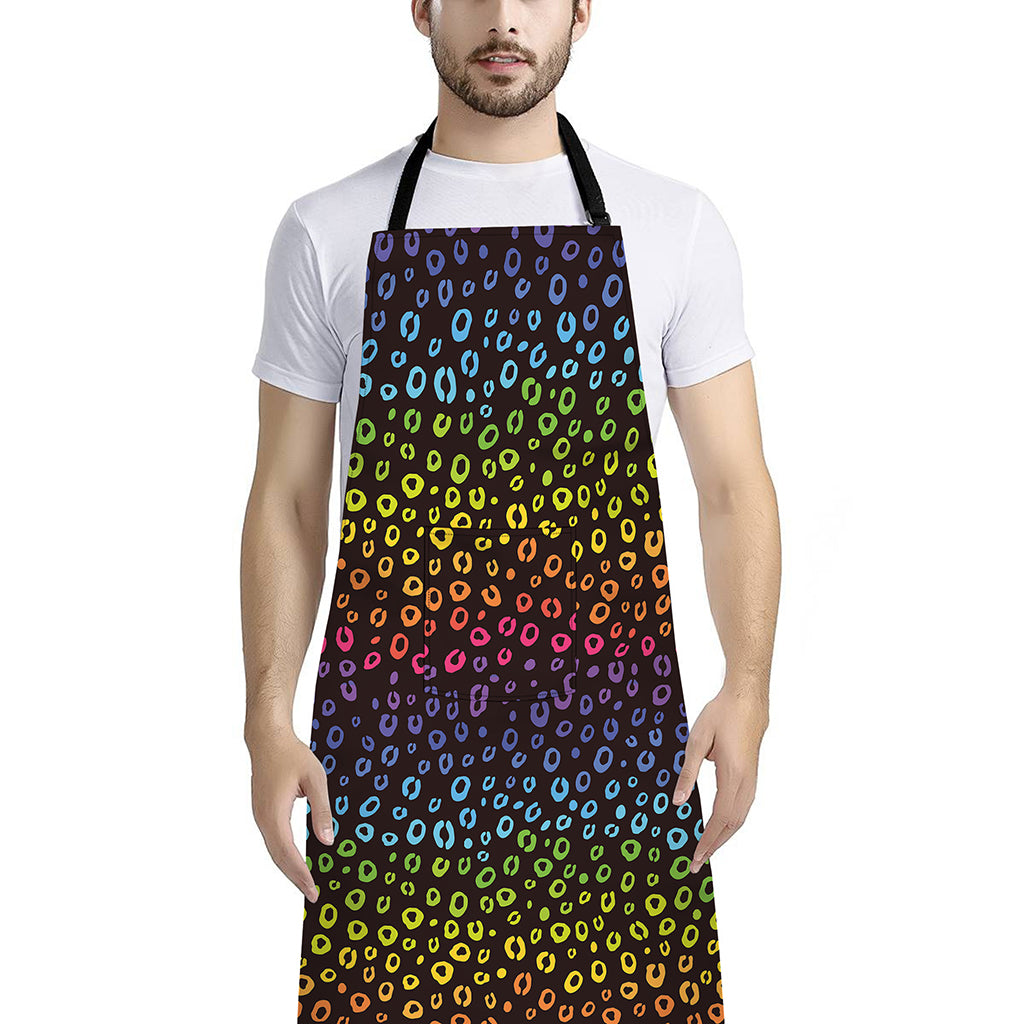 Rainbow Leopard Pattern Print Bib Apron With Pocket
