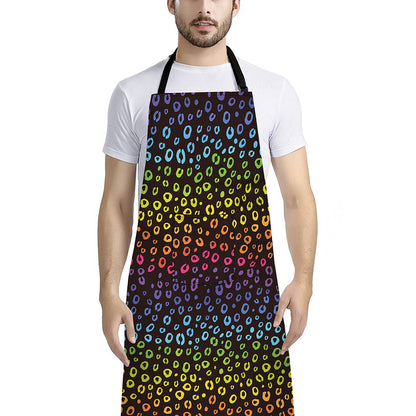 Rainbow Leopard Pattern Print Bib Apron With Pocket