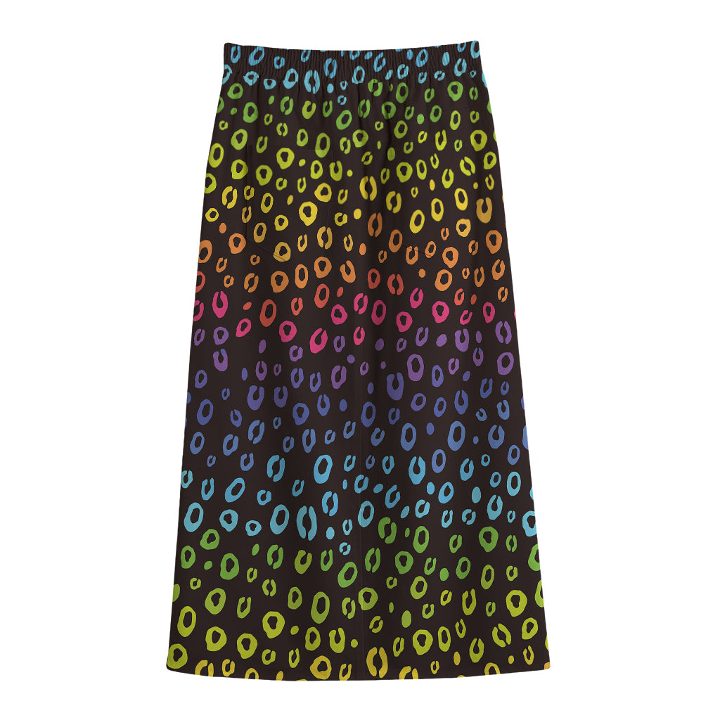 Rainbow Leopard Pattern Print Cotton Front Slit Maxi Skirt