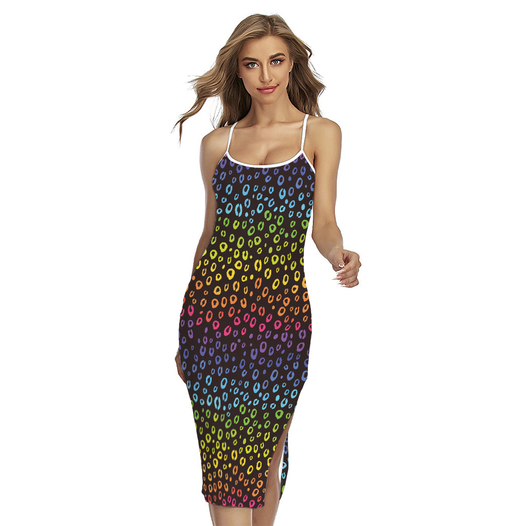 Rainbow Leopard Pattern Print Cross Back Cami Dress