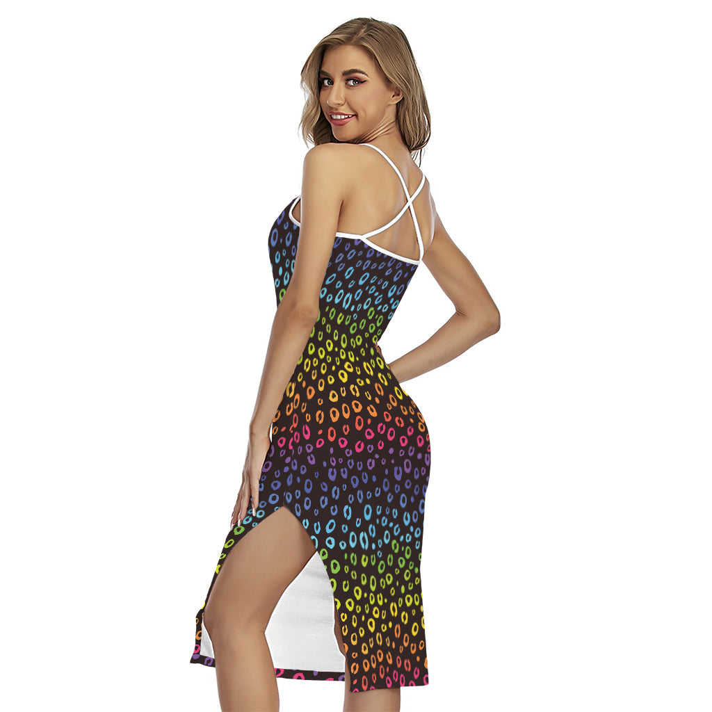 Rainbow Leopard Pattern Print Cross Back Cami Dress