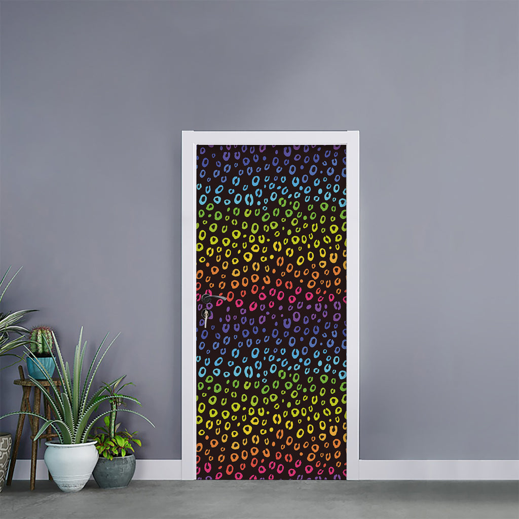 Rainbow Leopard Pattern Print Door Sticker