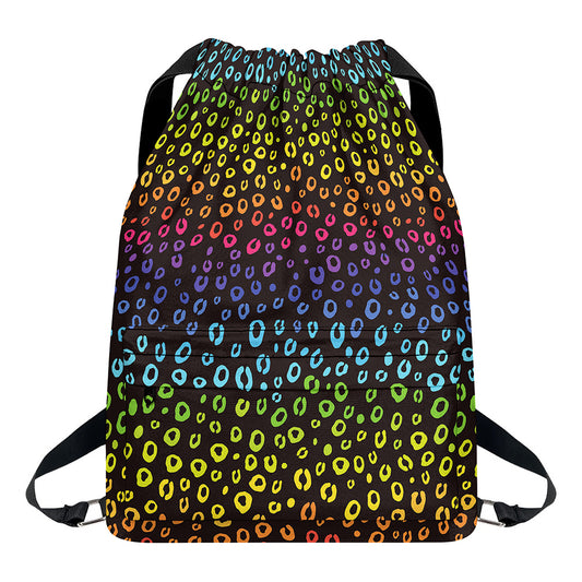 Rainbow Leopard Pattern Print Drawstring Backpack