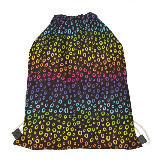 Rainbow Leopard Pattern Print Drawstring Bag