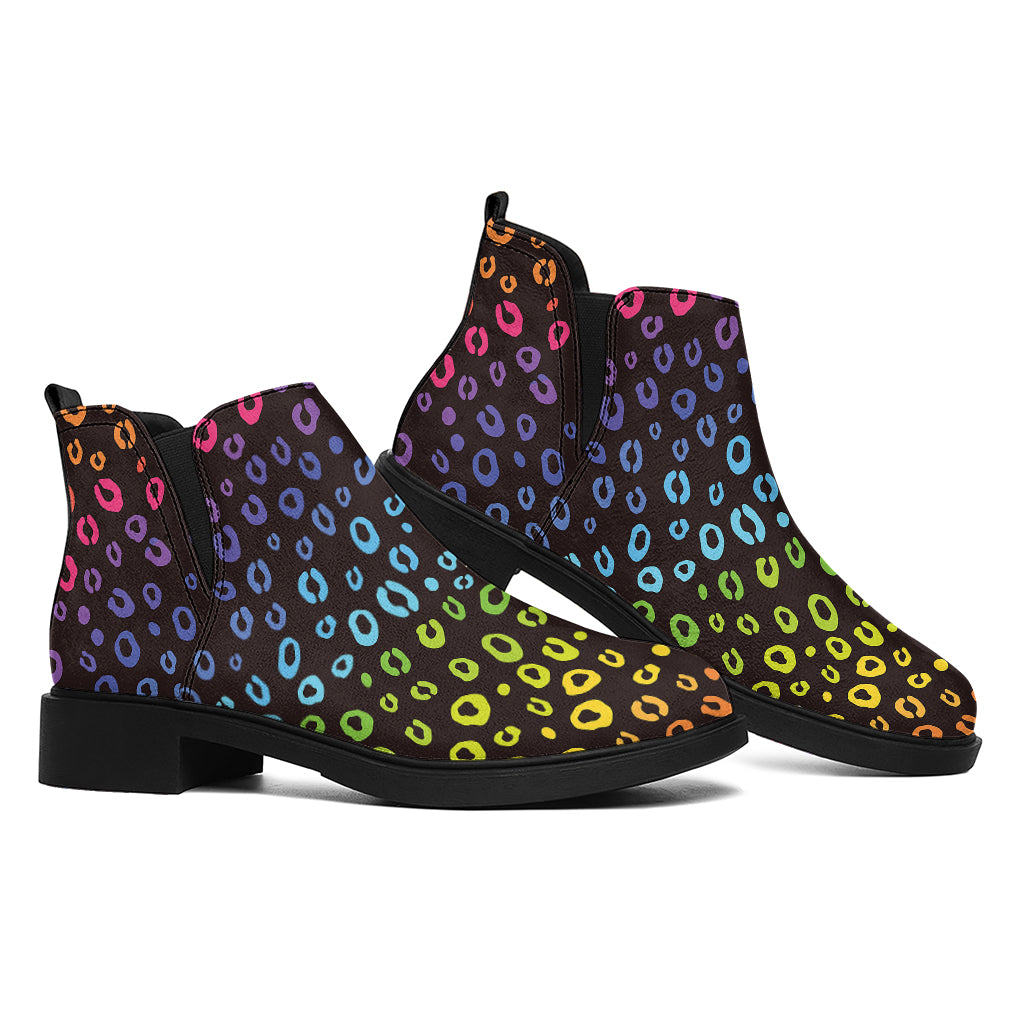 Rainbow Leopard Pattern Print Flat Ankle Boots