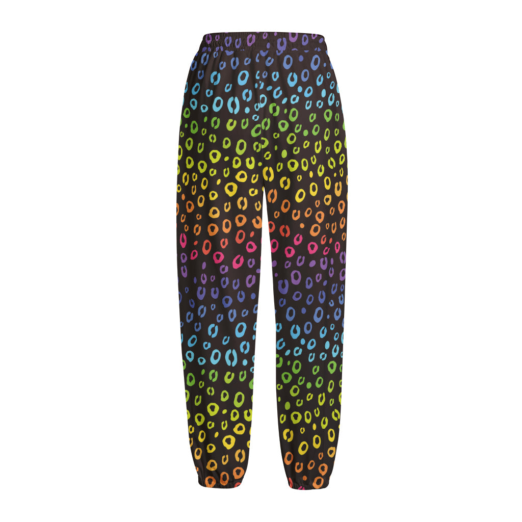 Rainbow Leopard Pattern Print Fleece Lined Knit Pants