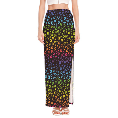 Rainbow Leopard Pattern Print High Slit Maxi Skirt