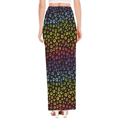 Rainbow Leopard Pattern Print High Slit Maxi Skirt