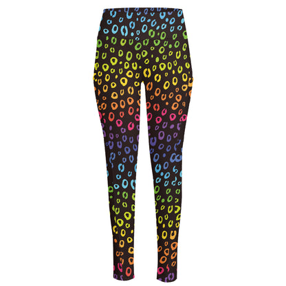 Rainbow Leopard Pattern Print High-Waisted Pocket Leggings