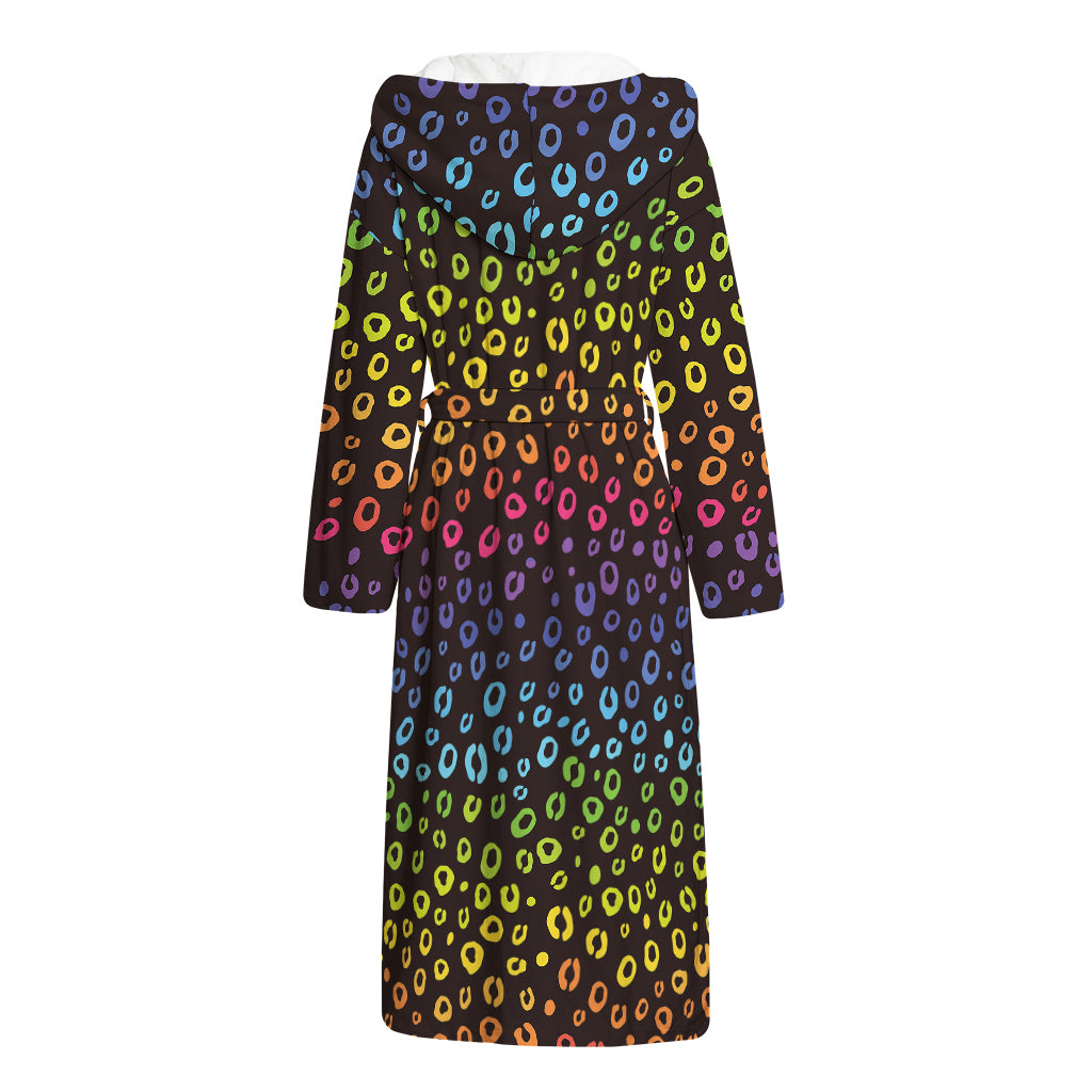 Rainbow Leopard Pattern Print Hooded Bathrobe