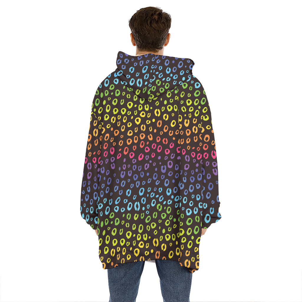 Rainbow Leopard Pattern Print Hoodie Blanket